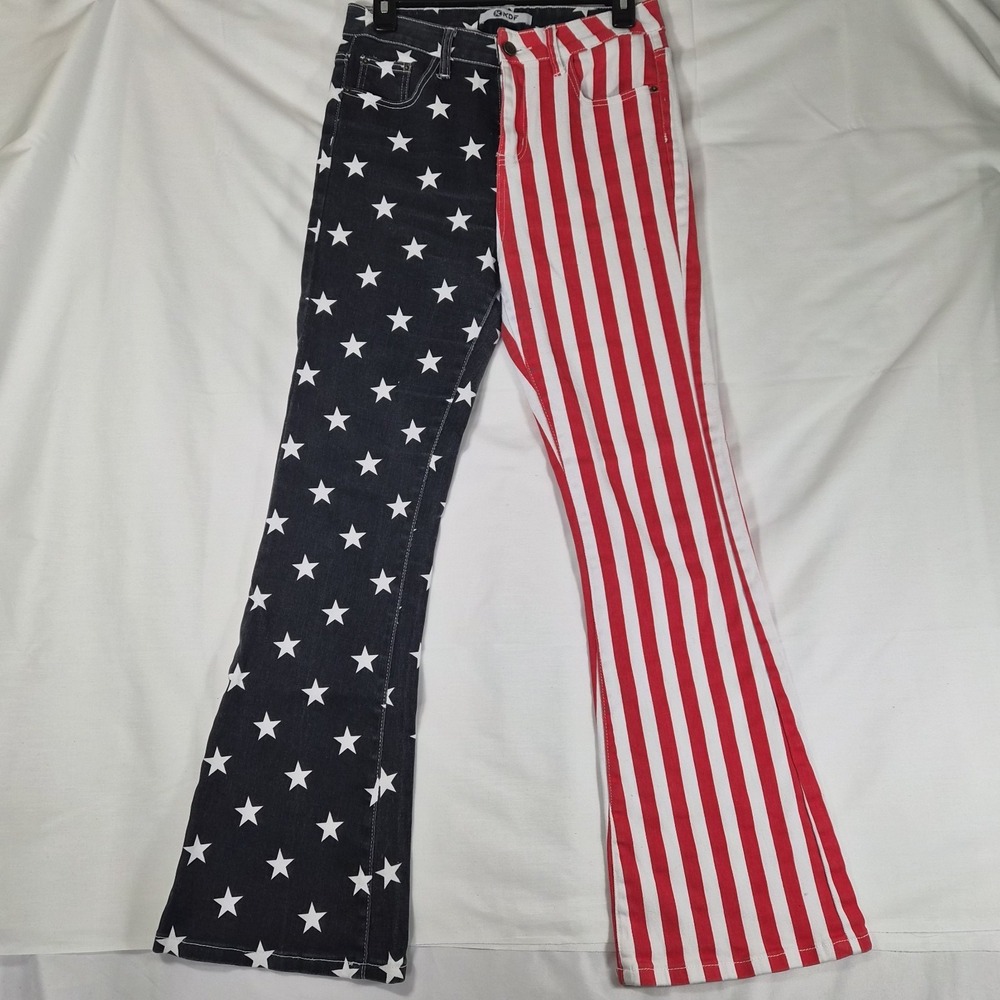 American Flag Jeans Womens US 6 Stars Stripes Red White Blue Patriotic Bell...